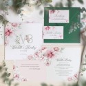 Kolekcja ślubna z motywem kwiatów piwonii oraz personalizacją. Propozycja aranżacji stołu weselnego. 