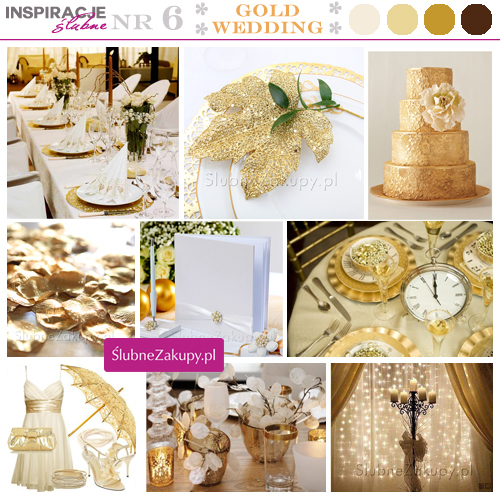 Inspiracje ślubne na wesele w kolorze złota. Złote płatki róż i kurtyna świetlna.